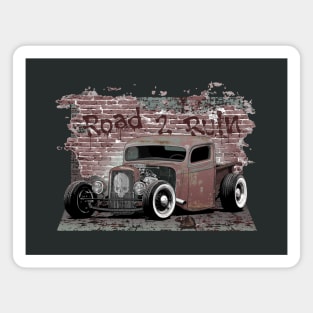 Rusty Rat Rod Pickup with skull emblem and brick backdrop Magnet